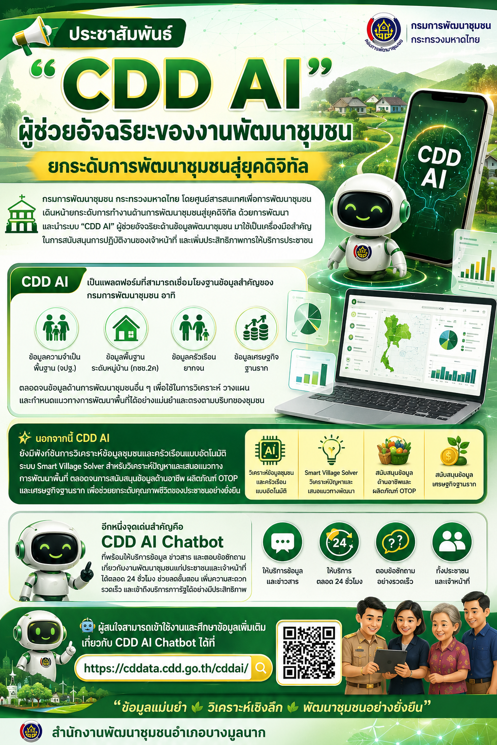 📲 สำนักงานพัฒนาชุมชนอำเภอบางมูลนาก ขอประชาสัมพันธ์ “CDD AI” ผู้ช่วยอัจฉริยะของงานพัฒนาชุมชน ยกระดับการพัฒนาชุมชนสู่ยุคดิจิทัล 📲