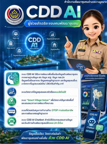 นางสาววัชราภรณ์ ติ๊บเตปิน นักวิชาการพัฒนาชุมชนปฏิบัติการ ขอประชาสัมพันธ์ระบบ CDD AI ผู้ช่วยอัจฉริยะของคนพัฒนาชุมชน